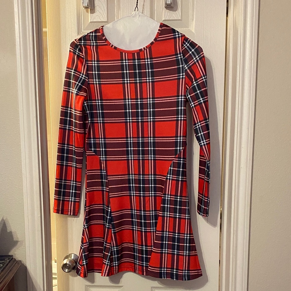 Red Plaid Long Sleeve Dress